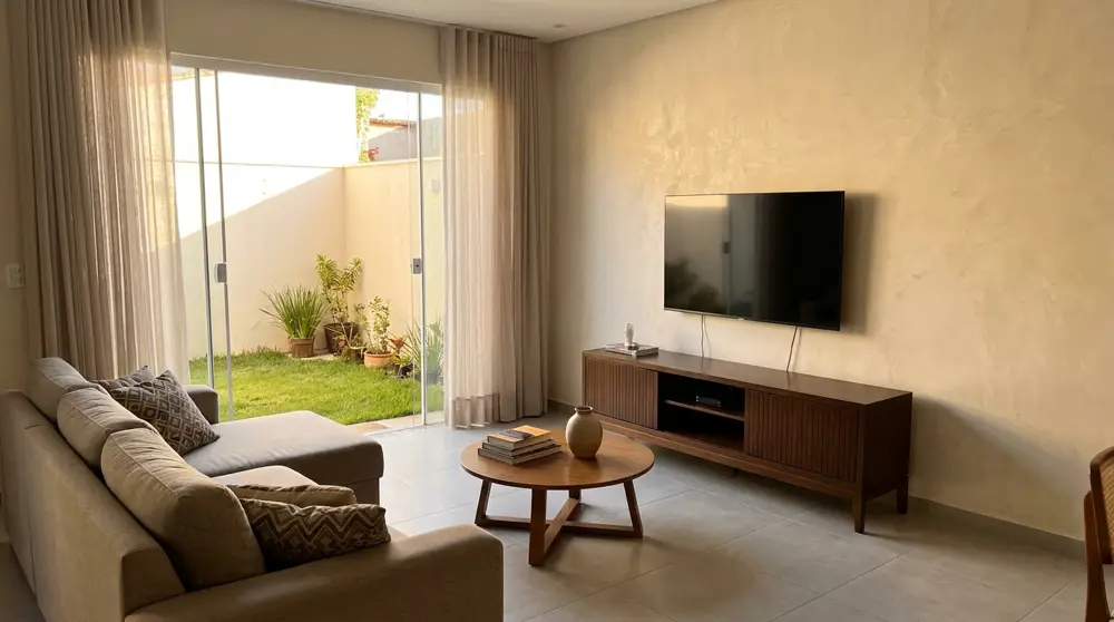 Sala de estar integrada com porta para o quintal